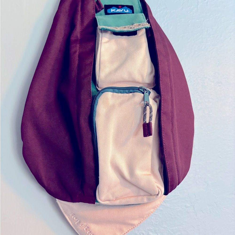 Kavu Burgundy,green and light pink Sling Bag